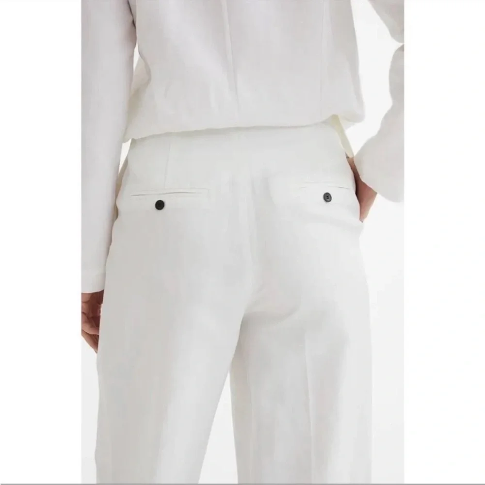 NWOT H&M White Linen Blend Trousers Wide Leg Size:20